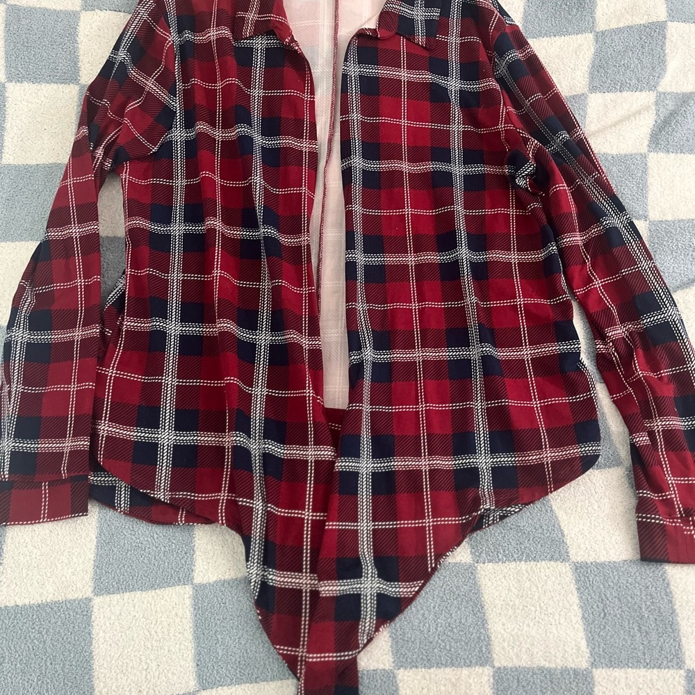 Red and Blue Plaid Button-Up Shirt